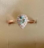 Nieuwe!! Gouden Ring 14k Rosé - Aquamarijn 1ct & Diamant, Ophalen, Zo goed als nieuw