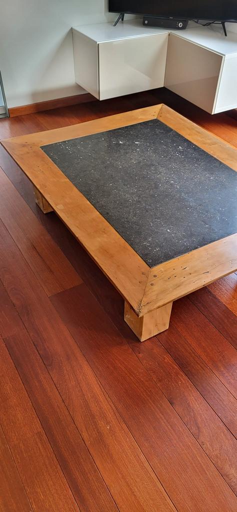 Salontafel tropisch hout met blauwe steen, Huis en Inrichting, Tafels | Salontafels, Ophalen, Zo goed als nieuw