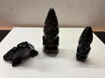 3 Statuettes en Obsidienne Dorée (Art Néo-Précolombien), Enlèvement, Comme neuf