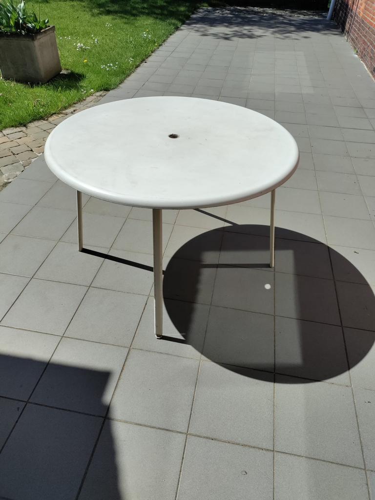 Witte ronde tuintafel, Tuin en Terras, Ophalen, Gebruikt, Rond, Metaal