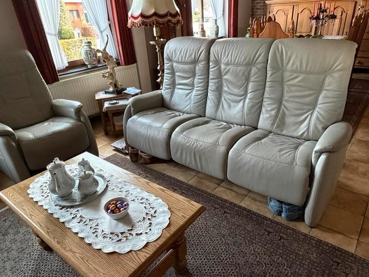 Lederen salon, Maison & Meubles, Canapés | Coins salons complets, Comme neuf, Enlèvement