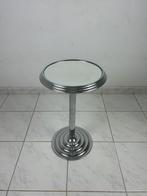 Art Deco stijl bijzettafel chroom en spiegelglas, Minder dan 55 cm, Gebruikt, Rond, Ophalen of Verzenden