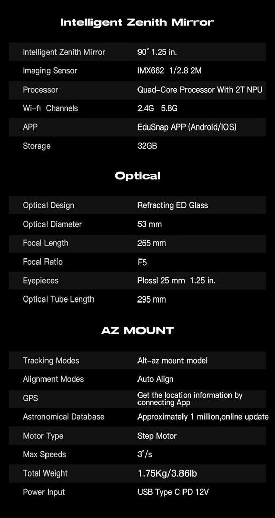 Edusnap smart telescope, Ophalen, Lenzentelescoop (refractor), Met statief, Zo goed als nieuw