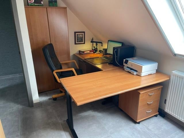 Bureau-set met stoel, kast en 2 ladenblokken, Huis en Inrichting, Ophalen, Demontabel, Gebruikt, Bureau-kast combinatie