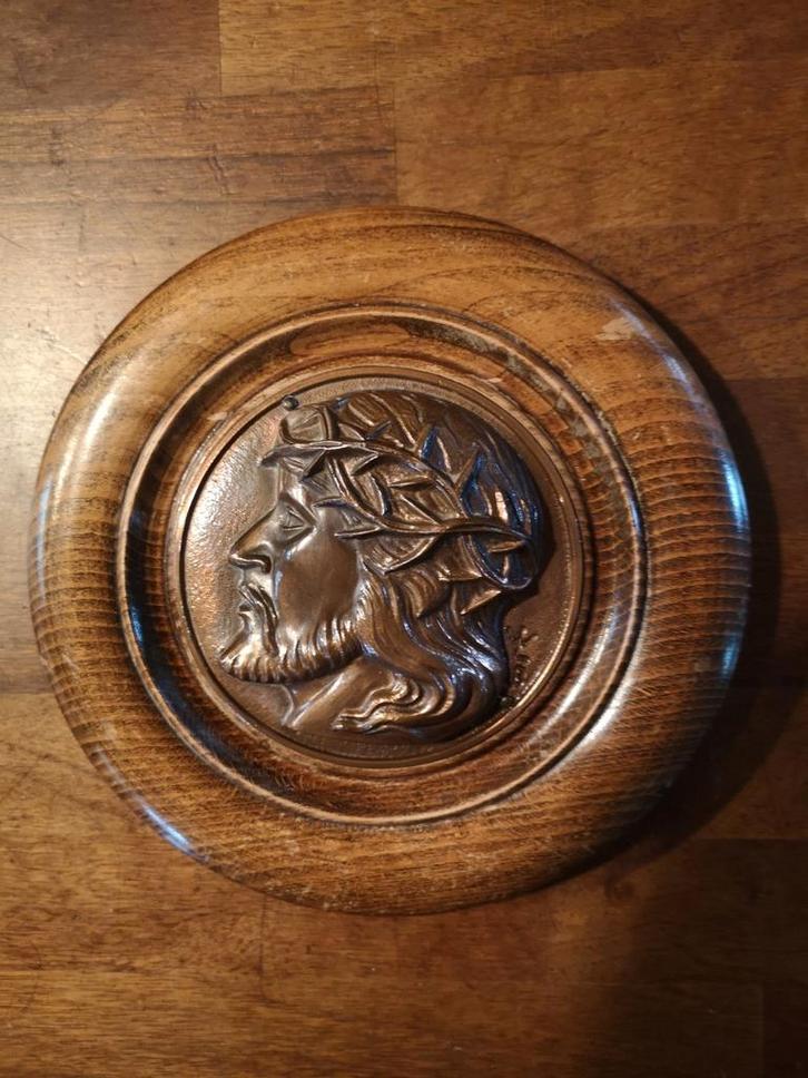 Vintage houten wandbord met afbeelding Christus, Antiek en Kunst, Antiek | Religieuze voorwerpen, Ophalen of Verzenden
