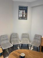 Lot de 4 chaises en daim gris/taupe, Comme neuf, Quatre, Autres matériaux, Gris