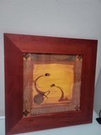 Schilderij met massieve houten lijst – warme etnische stijl, Antiek en Kunst, Ophalen of Verzenden