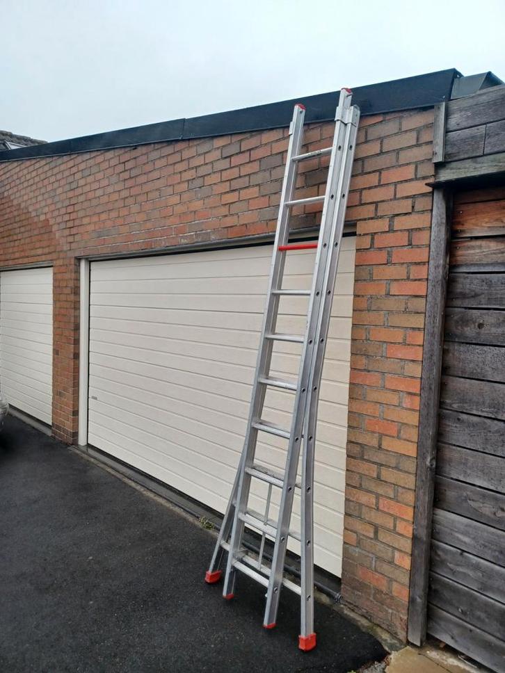 Ladder solide alu 2x10tr uitschuifbaar 5.20H openstaan p125e, Doe-het-zelf en Bouw, Ladders en Trappen, Ladder, Ophalen of Verzenden