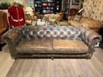 Stoere Chesterfield 3 zits bank vintage bruin leer zetel, Antiek en Kunst, Ophalen of Verzenden