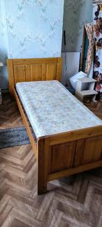 lit en bois (pin) 1 personne avec sommier et matelas, Brun, 90 cm, Bois, Classique