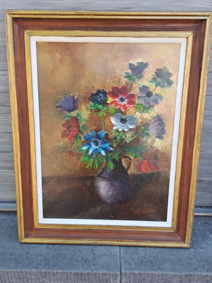 huile sur toile fleur signe Léon van den bulcke, Antiquités & Art, Art | Peinture | Classique, Enlèvement ou Envoi