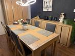 Eettafel met stoelen en twee kasten, Ophalen, Gebruikt, 200 cm of meer, 50 tot 100 cm
