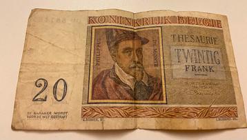 Oud Belgisch biljet 20 bef beschikbaar voor biedingen