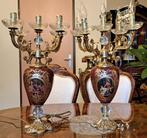 Kandelaars van brons en porselein met kristal, Antiek en Kunst, Ophalen of Verzenden, Kristal