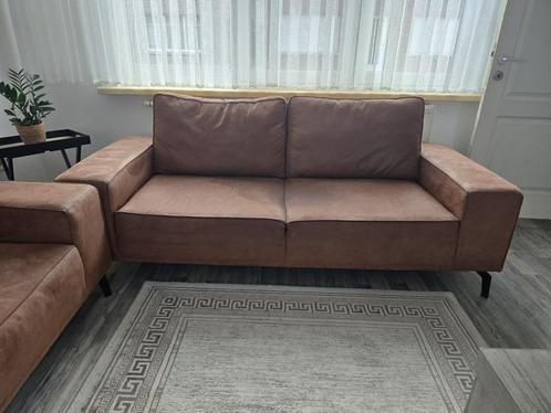 Bruine nubuck zetel 3-zit & 2-zit, Huis en Inrichting, Zetels | Zetels, Gebruikt, Rechte bank, Vierpersoons of meer, 200 tot 250 cm