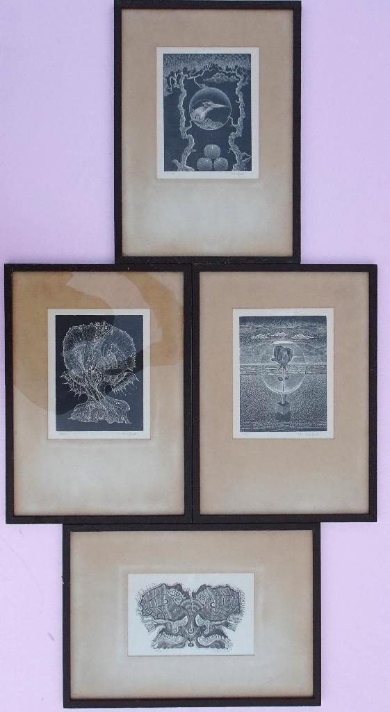 RENAAT BOSSCHAERT ORIGINELE VINTAGE 4 HOUTGRAVURES ABSTRACT, Antiek en Kunst, Kunst | Litho's en Zeefdrukken, Ophalen of Verzenden