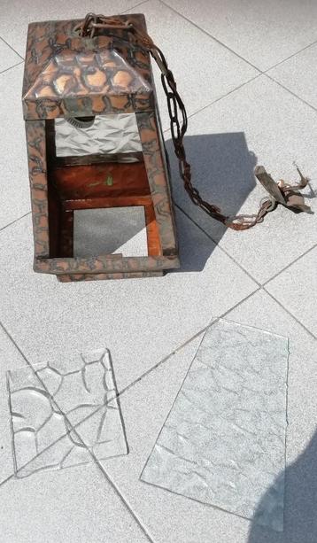 Oud koper reliëfglas hanglamp voor woning of overdekt buiten