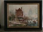 *Prachtige grote gesigneerde schilderij met mooie kader, Antiek en Kunst, Ophalen of Verzenden