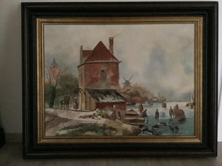 *Prachtige grote gesigneerde schilderij met mooie kader, Antiek en Kunst, Kunst | Schilderijen | Klassiek, Ophalen of Verzenden