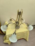 Kroonluchter met 5 lights en mooie lampekappen, Huis en Inrichting, Ophalen, Gebruikt, Glas