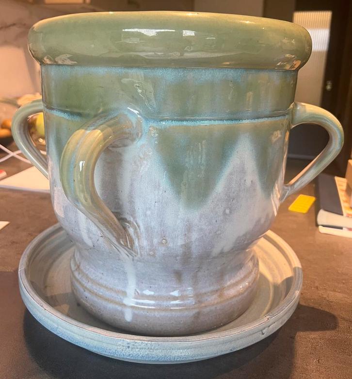 Geglazuurde terracotta pot met 4 handgrepen - 30 cm, Tuin en Terras, Bloempotten, Zo goed als nieuw, Aardewerk, Ophalen