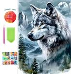 Peinture au diamant loup d'hiver 50x40cm (pierres carrées), Envoi, Neuf, Autres types