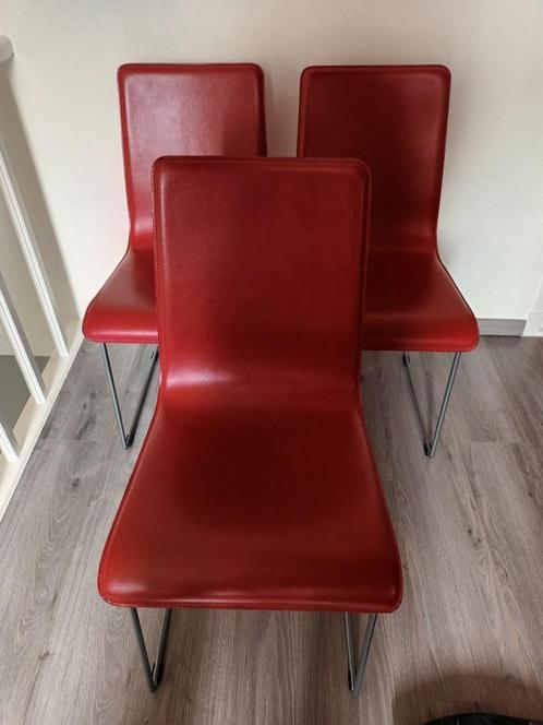 Te Koop: Keukenstoelen Design, Huis en Inrichting, Stoelen, Zo goed als nieuw, Vier, Leer, Rood, Ophalen