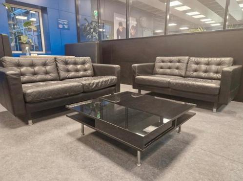 2x IKEA LANDSKRONA 2-zitsbank Zwart Leder | GRATIS LEVERING, Huis en Inrichting, Zetels | Zetels, Zo goed als nieuw, Rechte bank