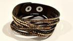 Bruine armband met goudkleurige steentjes, Handtassen en Accessoires, Armbanden, Gebruikt, Bruin, Leer, Ophalen of Verzenden