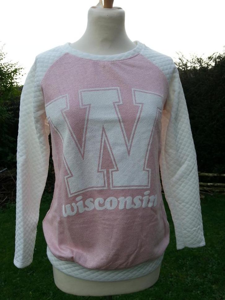 fijne sweater roos wit wafel motief print Wisconsin TU, Kleding | Dames, Truien en Vesten, Nieuw, Maat 36 (S), Overige kleuren