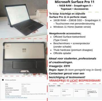 Laptop : Microsoft Surface Pro 11 – 16GB RAM – Snapdragon X, Informatique & Logiciels, Windows Tablettes, Surface Pro, 12 pouces
