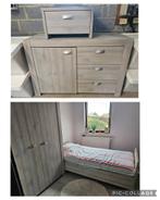 Chambre complète lit, commode, garde-robe, table de nuit, Zo goed als nieuw
