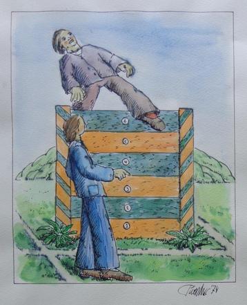 LUC PIRON / TWEE FIGUREN / ORIGINEEL WERK / 40x30cm / SIG beschikbaar voor biedingen