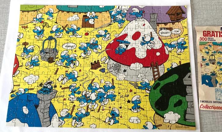 Puzzel Pub Silan Smurfs Fight in het dorp vintage 1970, Verzamelen, Smurfen, Ophalen of Verzenden