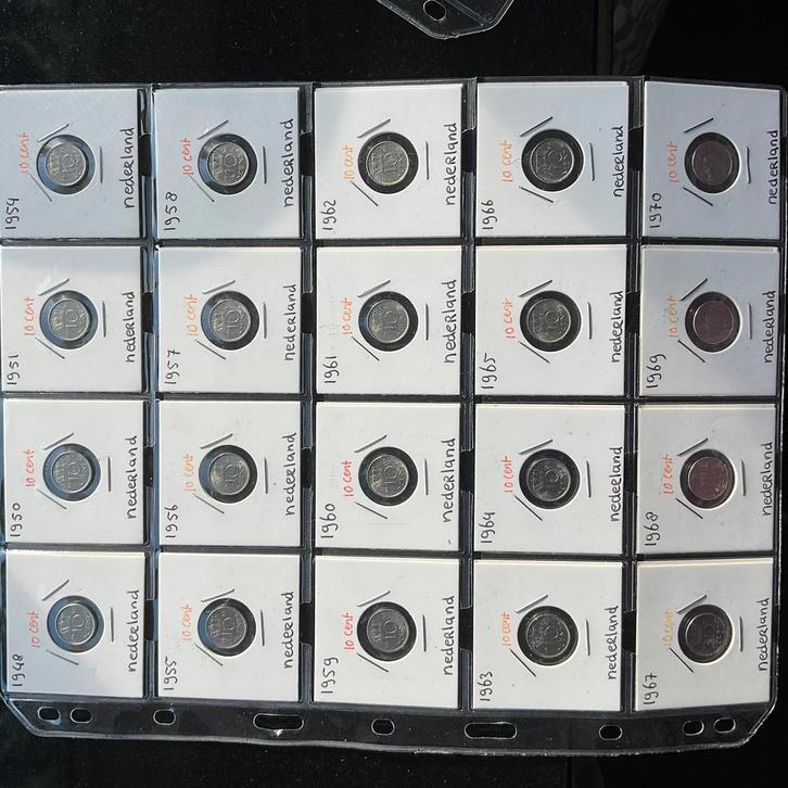 Nederland - collectie 10 cent van 1948 tot 1980 extra 2000, Postzegels en Munten, Munten | Nederland, Setje, 10 cent, Koningin Juliana