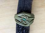 Armband leer met kunstparel handgemaakt, Ophalen of Verzenden, Nieuw, Groen, Leer