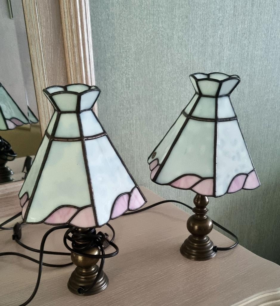 2 tafellampjes in loodglas, Maison & Meubles, Lampes | Autre, Enlèvement