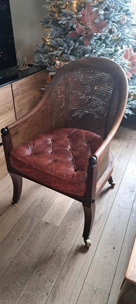 Antieke Regency mahonie Bergere fauteuil, Antiek en Kunst, Antiek | Meubels | Stoelen en Sofa's, Ophalen of Verzenden