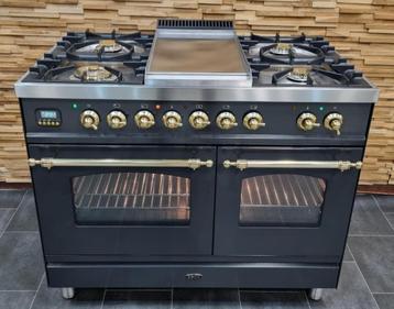 🔥Luxe Fornuis Boretti 100 cm antraciet + messing frytop beschikbaar voor biedingen
