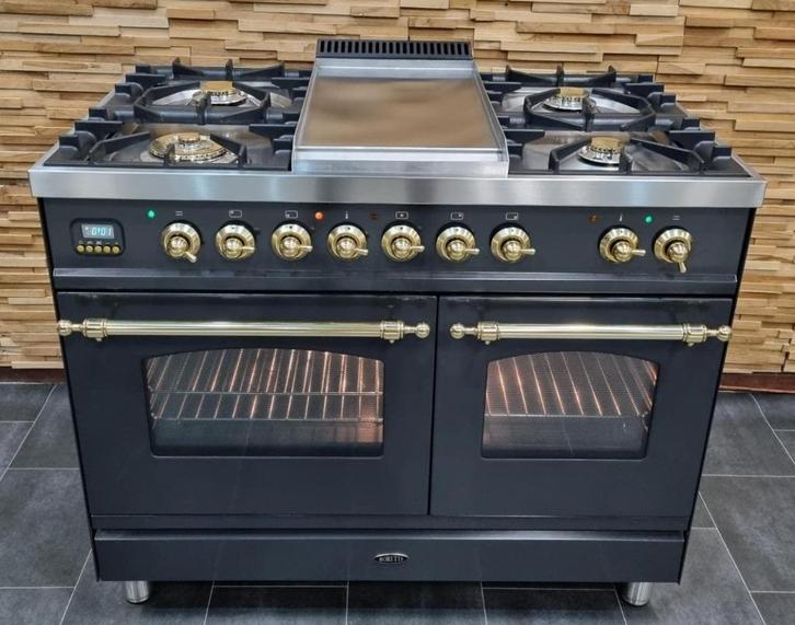 🔥Luxe Fornuis Boretti 100 cm antraciet + messing frytop, Elektronische apparatuur, Fornuizen, Vrijstaand, Gas, 5 kookzones of meer