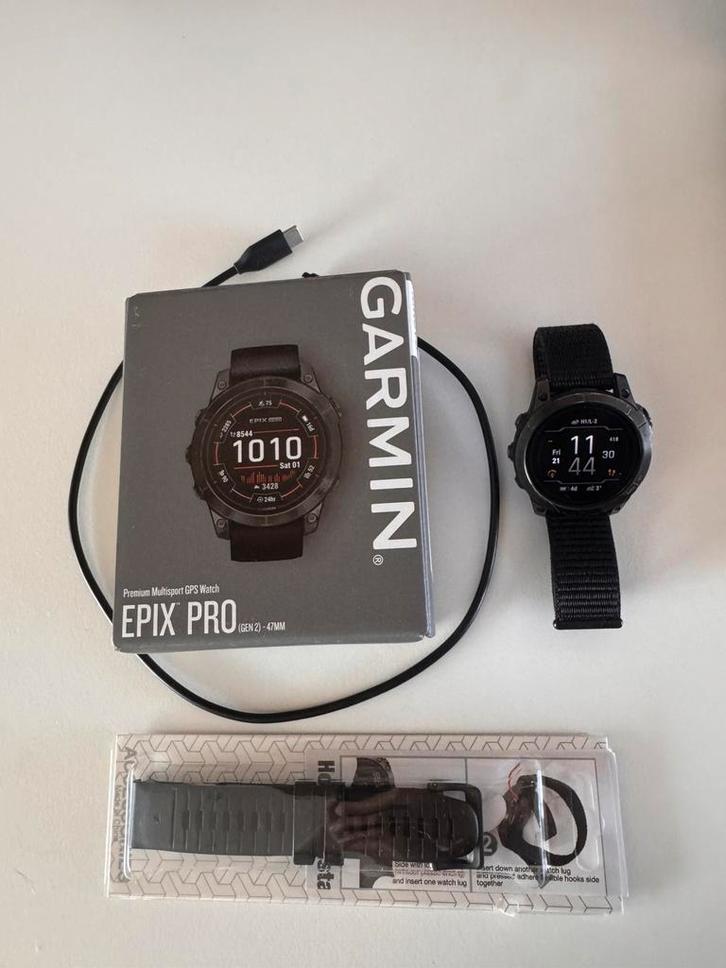 Garmin Epix Pro (Gen 2) - 47mm, Handtassen en Accessoires, Sporthorloges, Gebruikt, iOS, Zwart, Afstand, Calorieverbanding, Conditie