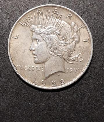 USA 1 Dollar 1922 0.900 "Peace Dollar" Zonder Muntteken beschikbaar voor biedingen