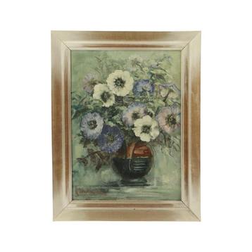 Vintage Bloemen Stilleven Amateur Schilderij Ingelijst Gesig beschikbaar voor biedingen