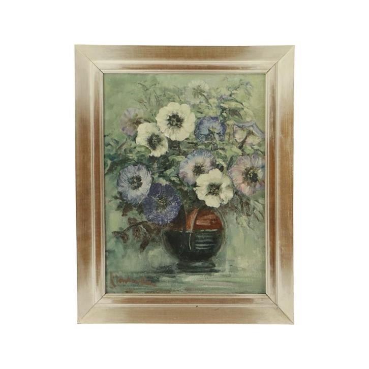 Vintage Bloemen Stilleven Amateur Schilderij Ingelijst Gesig, Antiek en Kunst, Kunst | Schilderijen | Klassiek, Ophalen of Verzenden