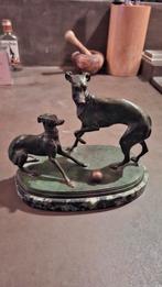 Windhonden schouwstuk, brons en groen marmer. Perfecte staat, Antiek en Kunst, Ophalen, Brons