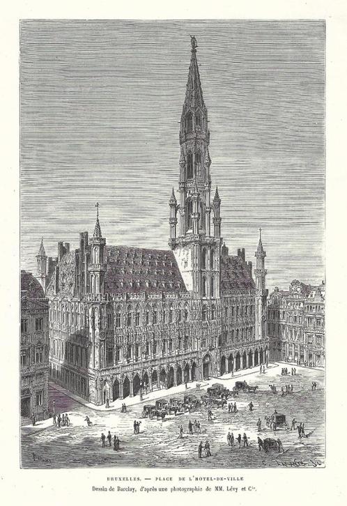 1879 - Bruxelles grand Place / Grote Markt van Brussel, Antiquités & Art, Art | Eaux-fortes & Gravures, Enlèvement ou Envoi