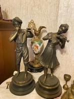 2 mooie bronzen beelden muzikanten, Ophalen, Brons