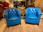 2 x chesterfield tub fauteuils Blauw leer Springvale zetels, Antiek en Kunst, Ophalen of Verzenden