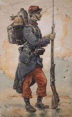 Aquarel van een infanteriesoldaat, Antiek en Kunst, Kunst | Schilderijen | Klassiek, Ophalen of Verzenden