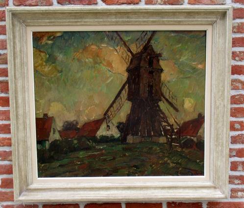 Alfons Van Beurden  1878 - 1962  Dorp met molen ,groot werk, Antiek en Kunst, Kunst | Schilderijen | Klassiek, Ophalen